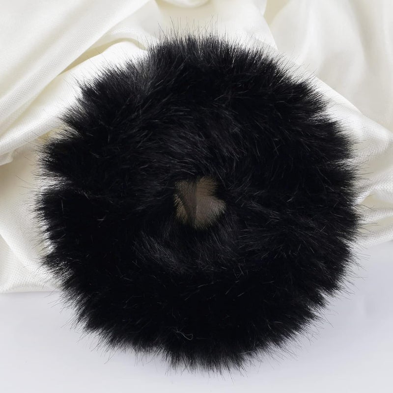 Mljsh 2 PCS Black Faux Fur Scrunchies - Fluffy Elastic Ponytail Holders With Furry Hair Bands for Girls and Women Hair Accessories - Image 4
